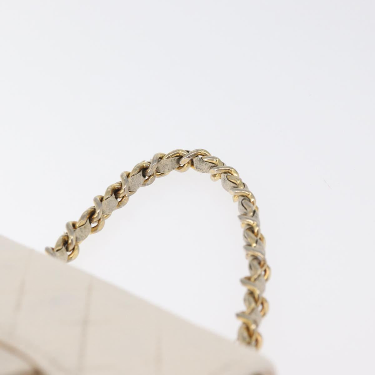 CHANEL Mini Mini Matelasse Chain Pouch Lamb Skin White Gold CC Auth bs35212