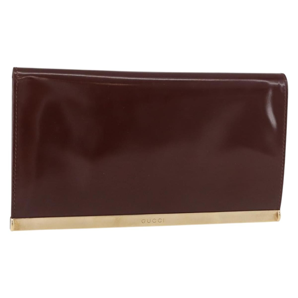 GUCCI Long Wallet Patent leather Brown Gold Auth bs35216