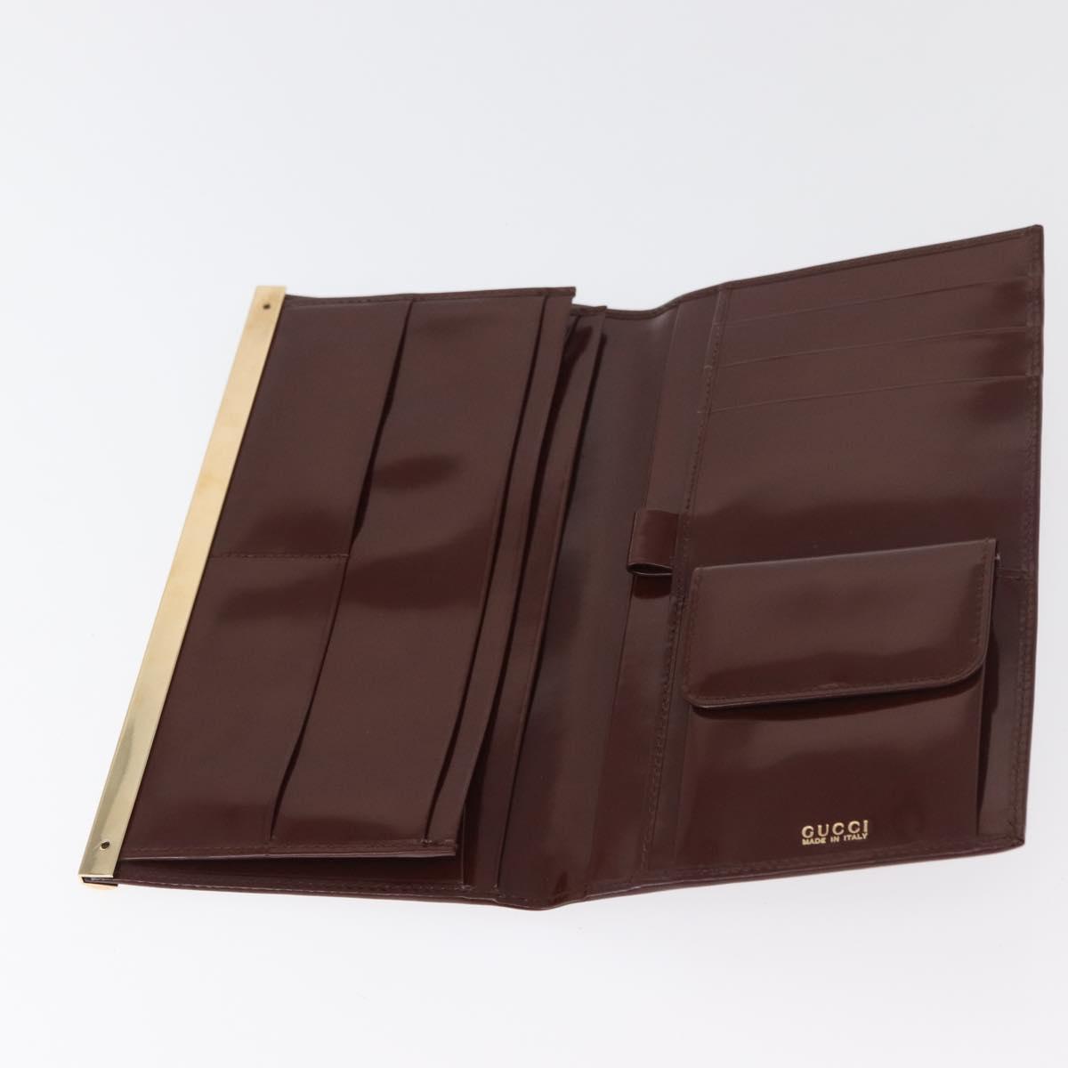 GUCCI Long Wallet Patent leather Brown Gold Auth bs35216