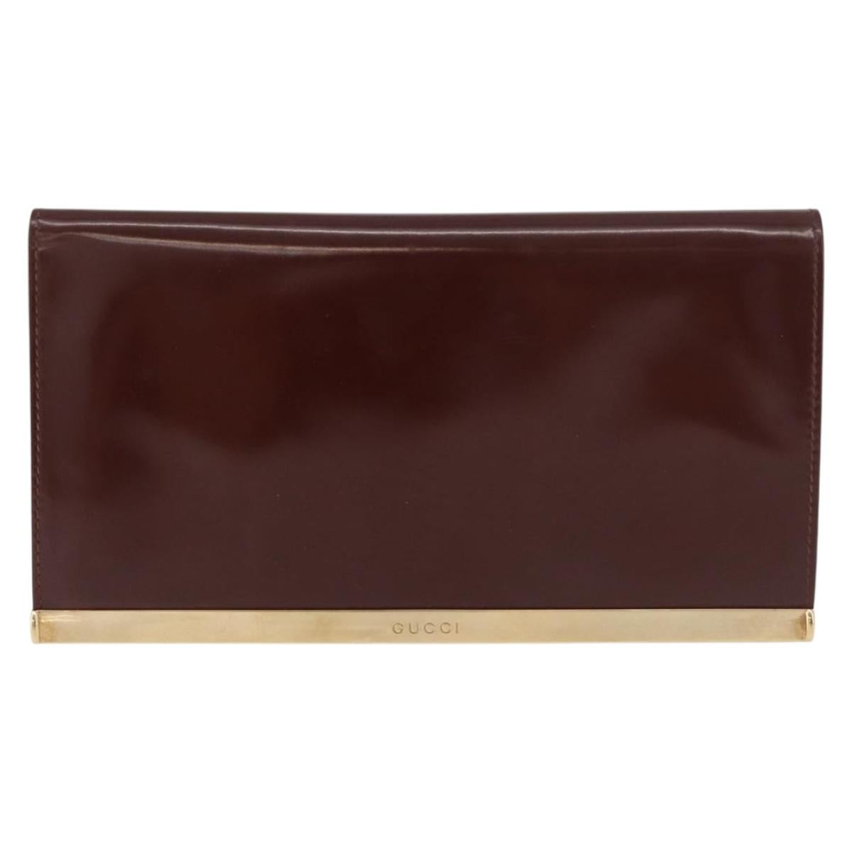 GUCCI Long Wallet Patent leather Brown Gold Auth bs35216