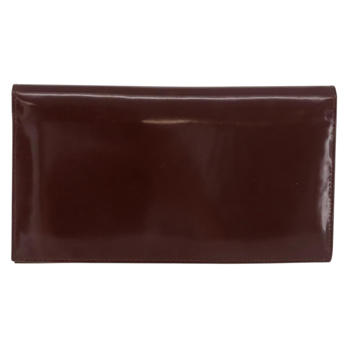 GUCCI Long Wallet Patent leather Brown Gold Auth bs35216