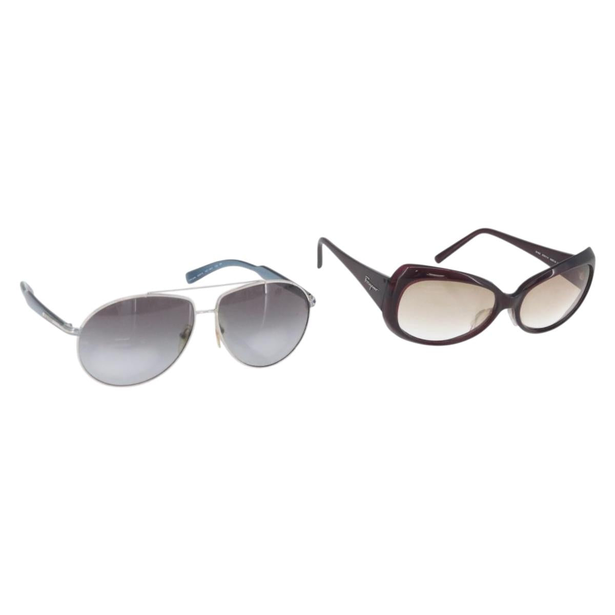 PRADA Salvatore Ferragamo Sunglasses plastic 2 Set Brown Silver Auth bs35223