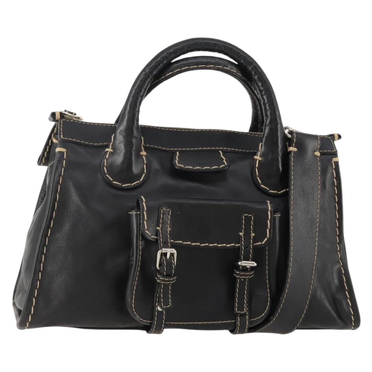 Chloe Eddithbu Hand Bag Leather 2way Black Silver Auth bs35234A
