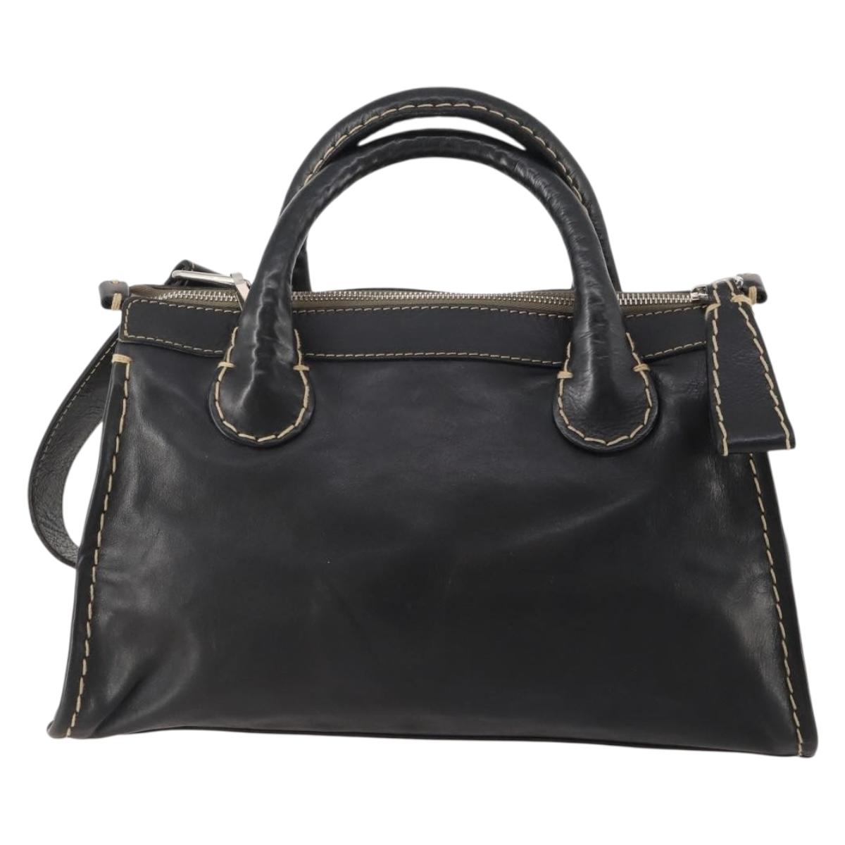 Chloe Eddithbu Hand Bag Leather 2way Black Silver Auth bs35234A