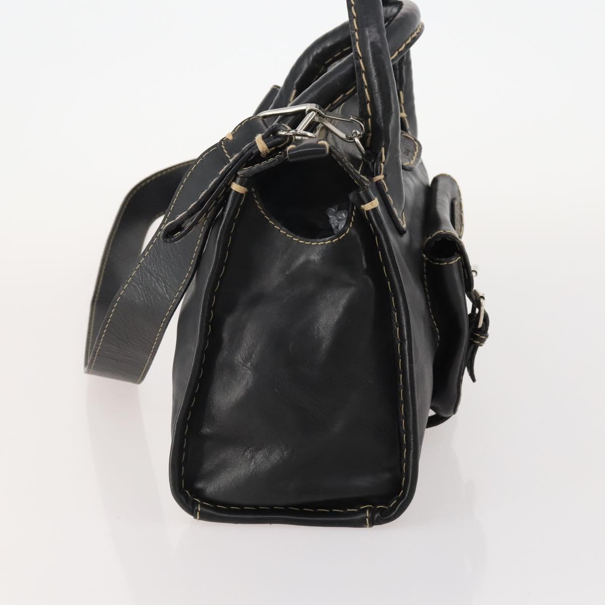Chloe Eddithbu Hand Bag Leather 2way Black Silver Auth bs35234A
