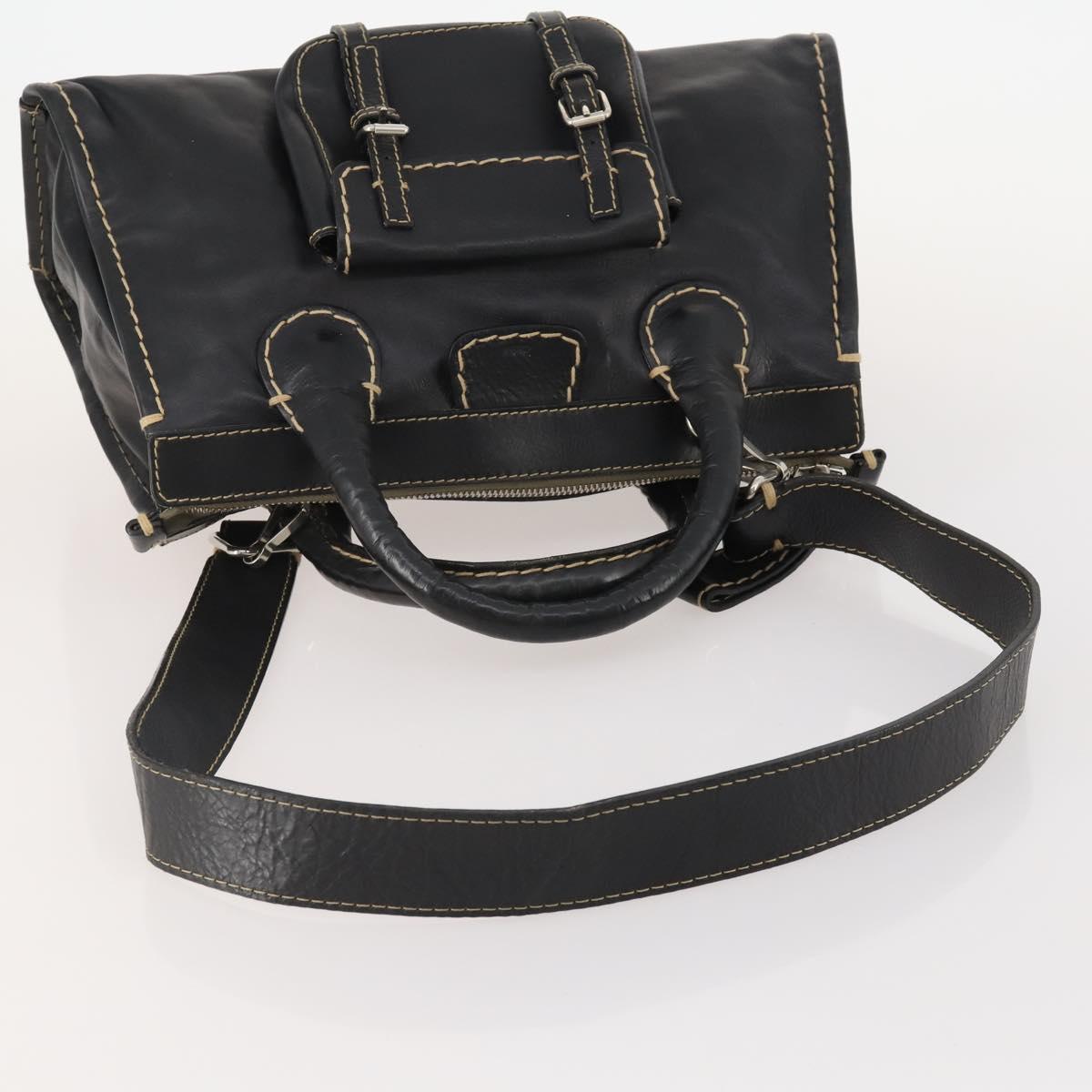 Chloe Eddithbu Hand Bag Leather 2way Black Silver Auth bs35234A