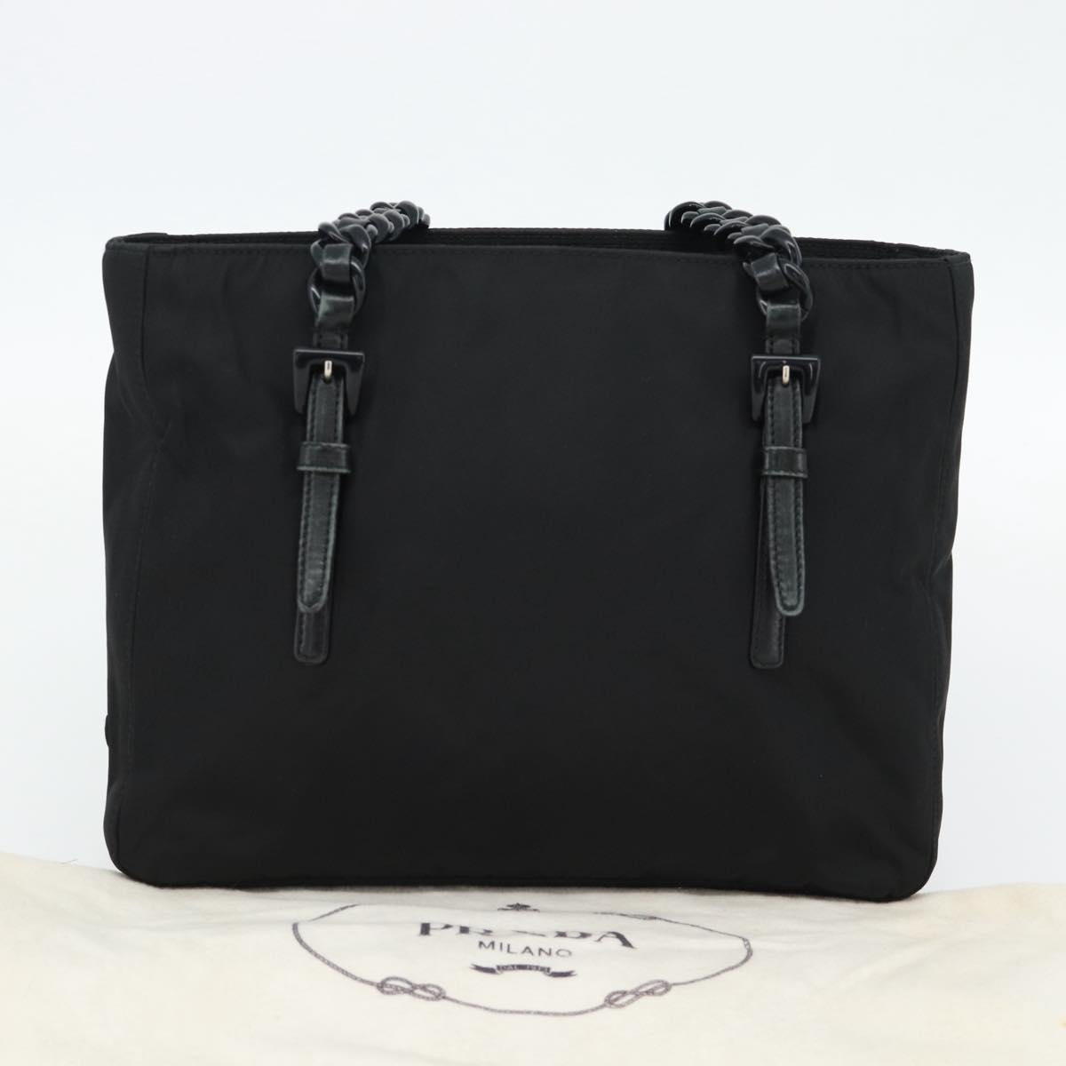 PRADA Chain Shoulder Bag Nylon Brown Silver Auth bs35235A