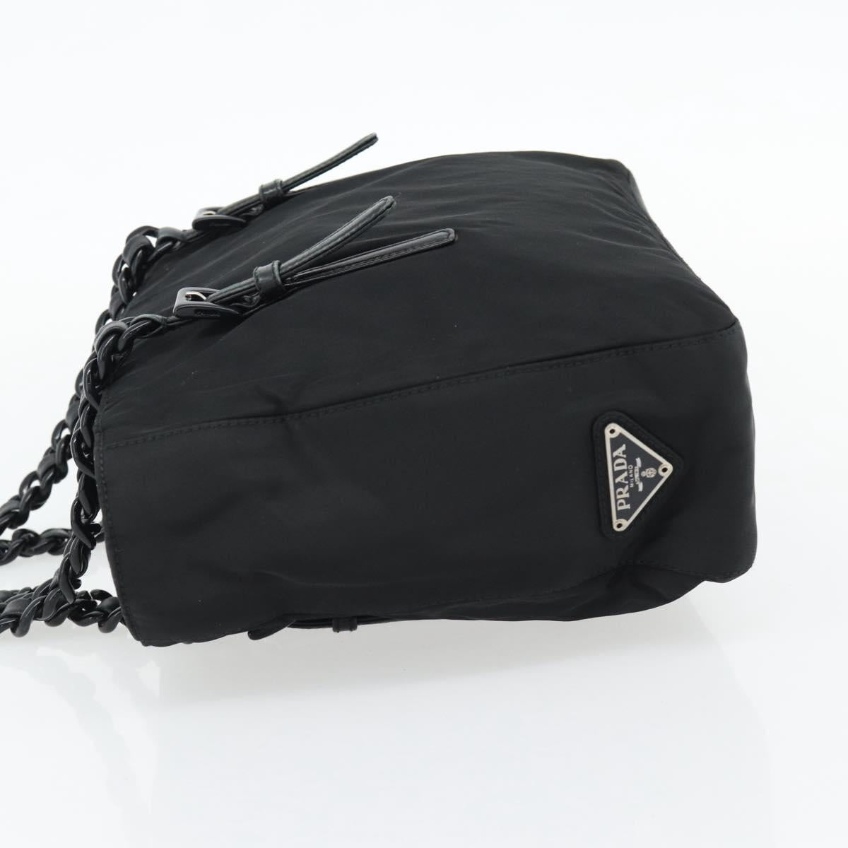 PRADA Chain Shoulder Bag Nylon Brown Silver Auth bs35235A