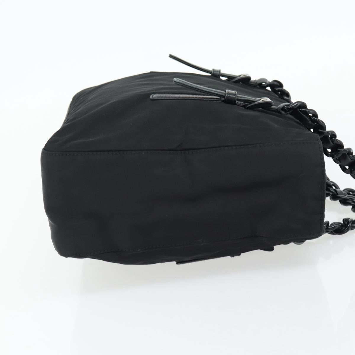 PRADA Chain Shoulder Bag Nylon Brown Silver Auth bs35235A