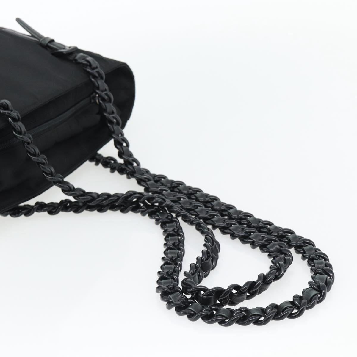 PRADA Chain Shoulder Bag Nylon Brown Silver Auth bs35235A