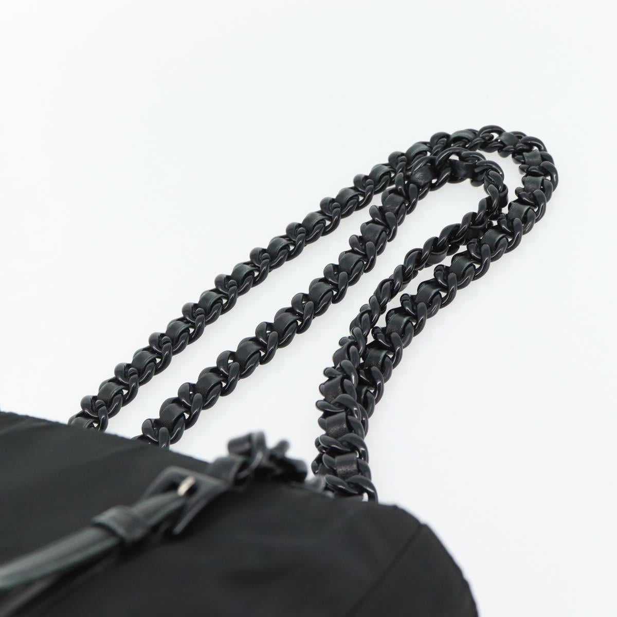 PRADA Chain Shoulder Bag Nylon Brown Silver Auth bs35235A