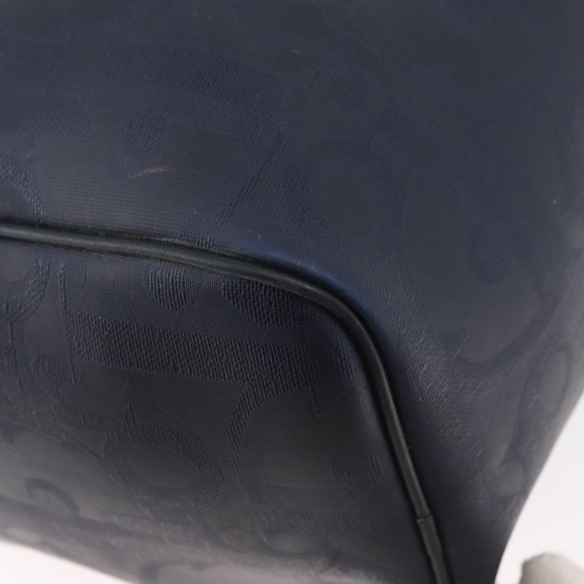 Christian Dior Trotter Canvas Hand Bag Navy Gold Auth bs35238
