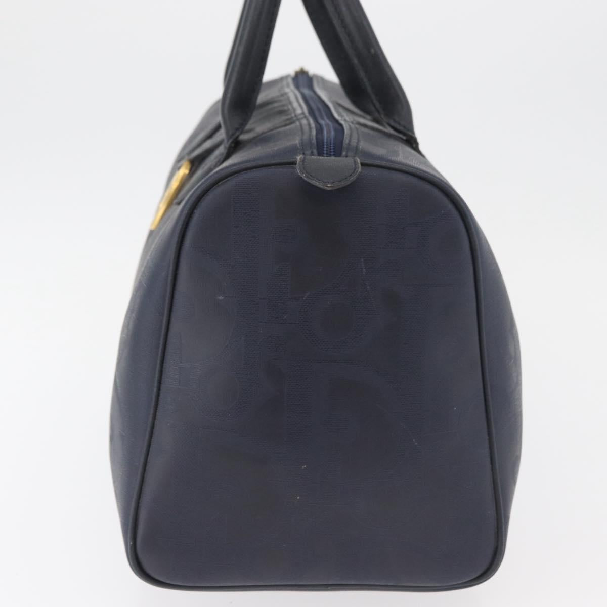 Christian Dior Trotter Canvas Hand Bag Navy Gold Auth bs35238