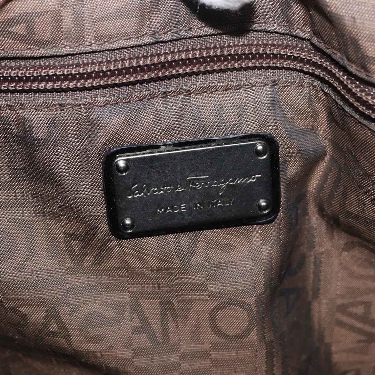 Salvatore Ferragamo Gancini Hand Bag Patent leather Dark Brown Auth bs35239