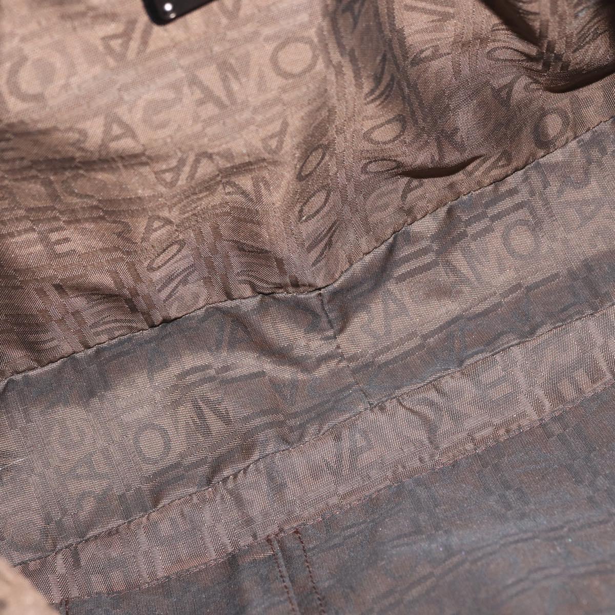 Salvatore Ferragamo Gancini Hand Bag Patent leather Dark Brown Auth bs35239