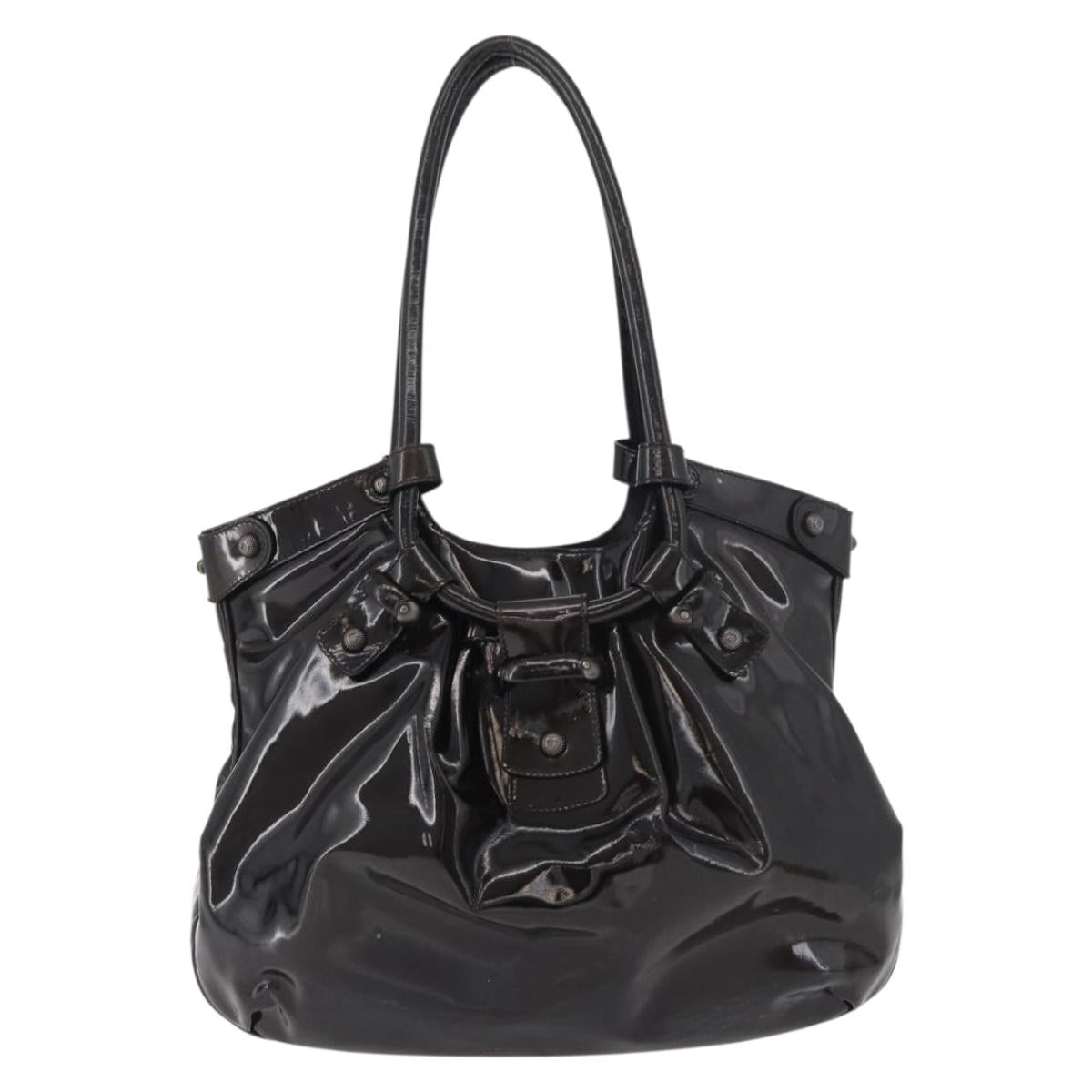 Salvatore Ferragamo Gancini Hand Bag Patent leather Dark Brown Auth bs35239
