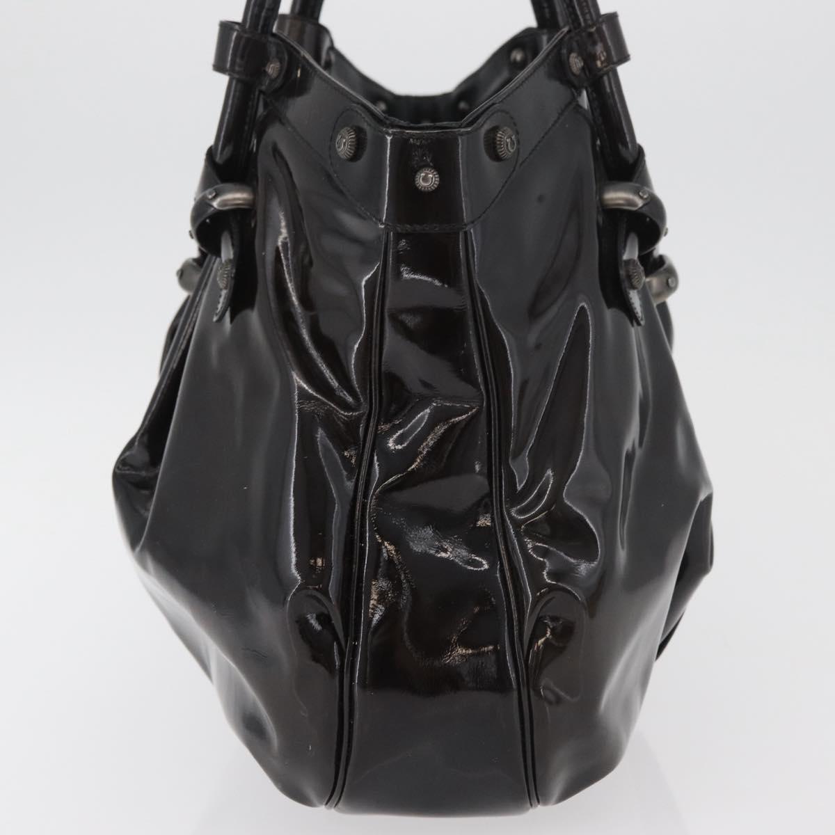 Salvatore Ferragamo Gancini Hand Bag Patent leather Dark Brown Auth bs35239