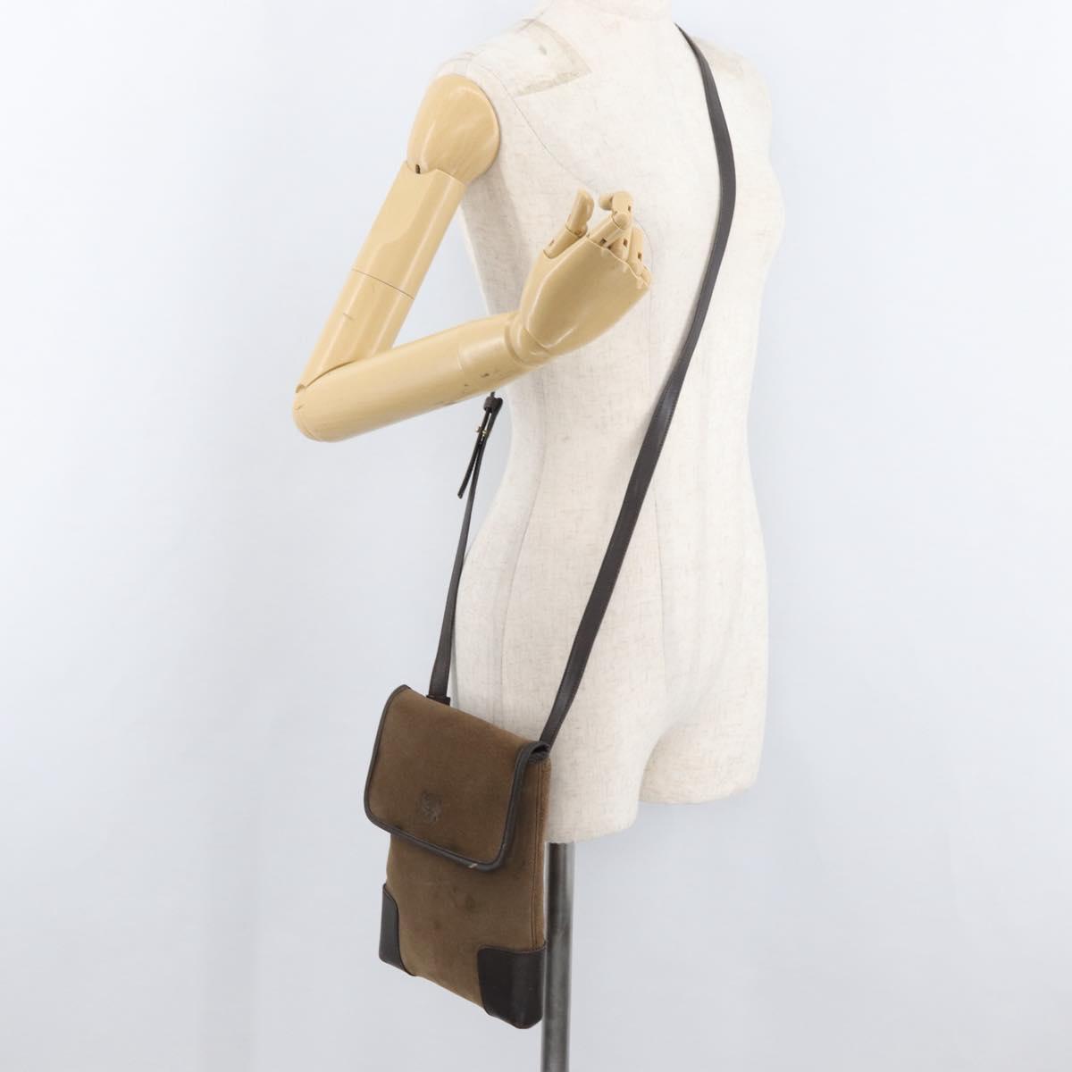 LOEWE Anagram Shoulder Bag Suede Brown Gold Auth bs35241