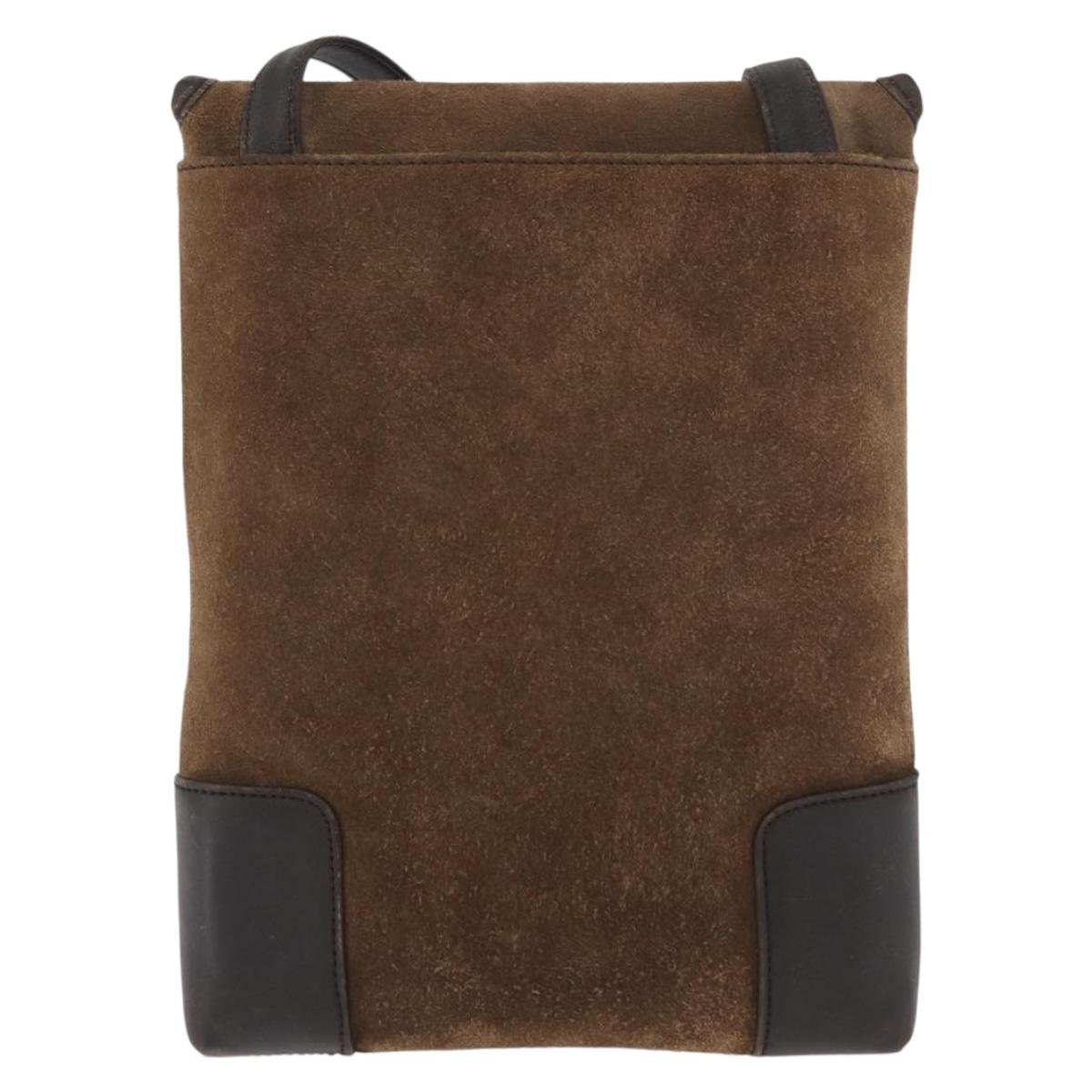 LOEWE Anagram Shoulder Bag Suede Brown Gold Auth bs35241