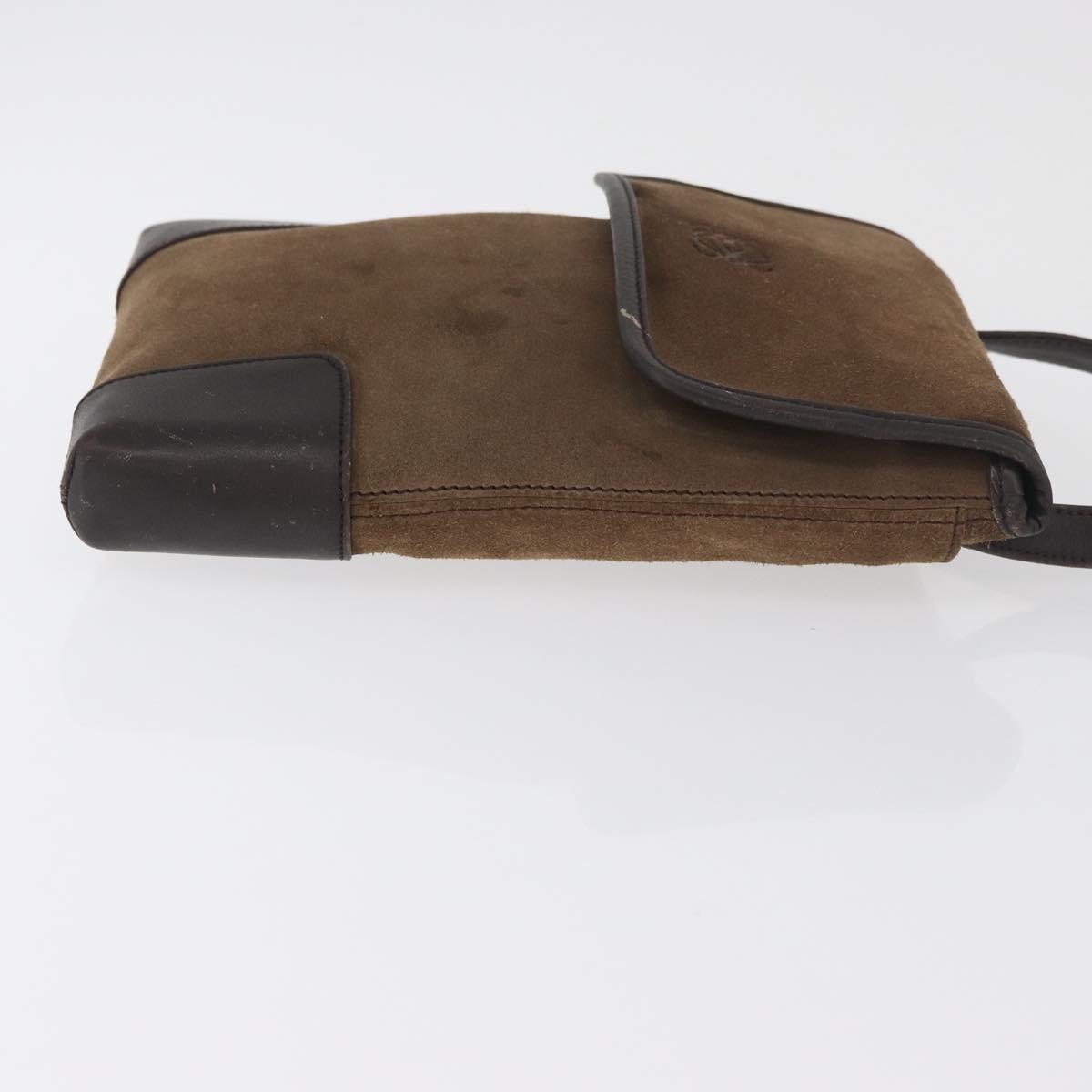 LOEWE Anagram Shoulder Bag Suede Brown Gold Auth bs35241