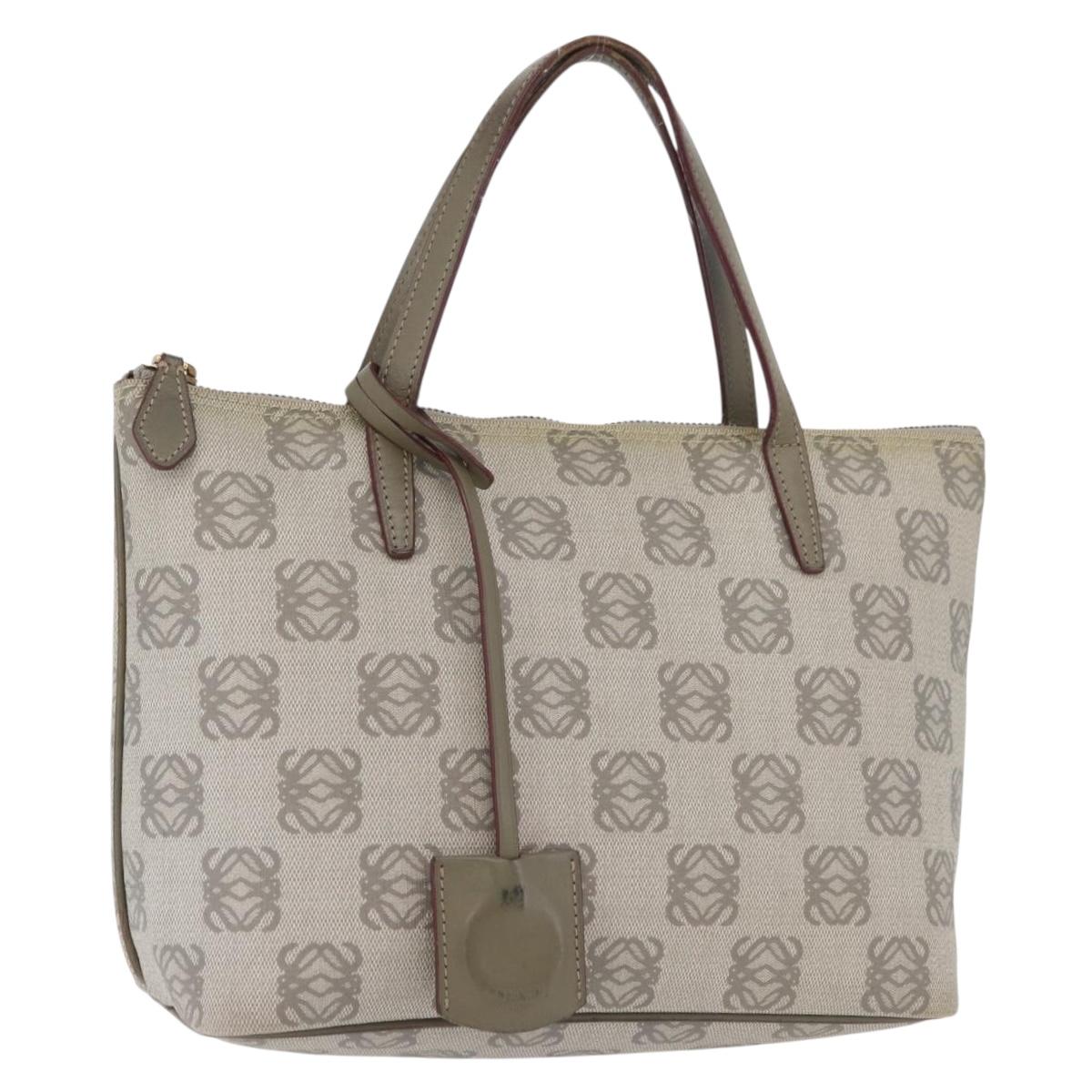 LOEWE Anagram Hand Bag PVC Gold Gray Auth bs35243