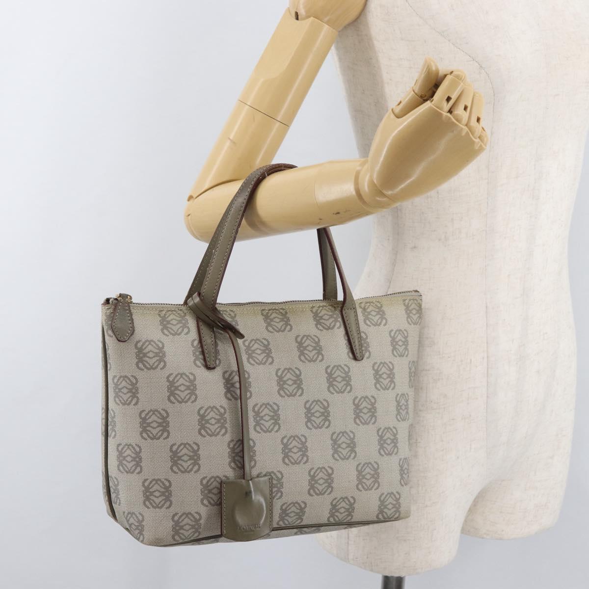 LOEWE Anagram Hand Bag PVC Gold Gray Auth bs35243
