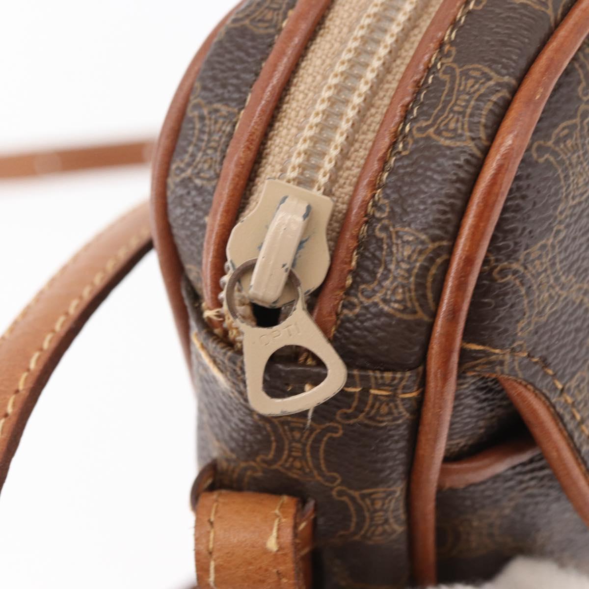 CELINE Macadam Canvas Shoulder Bag PVC Leather Brown Gold Auth bs35244