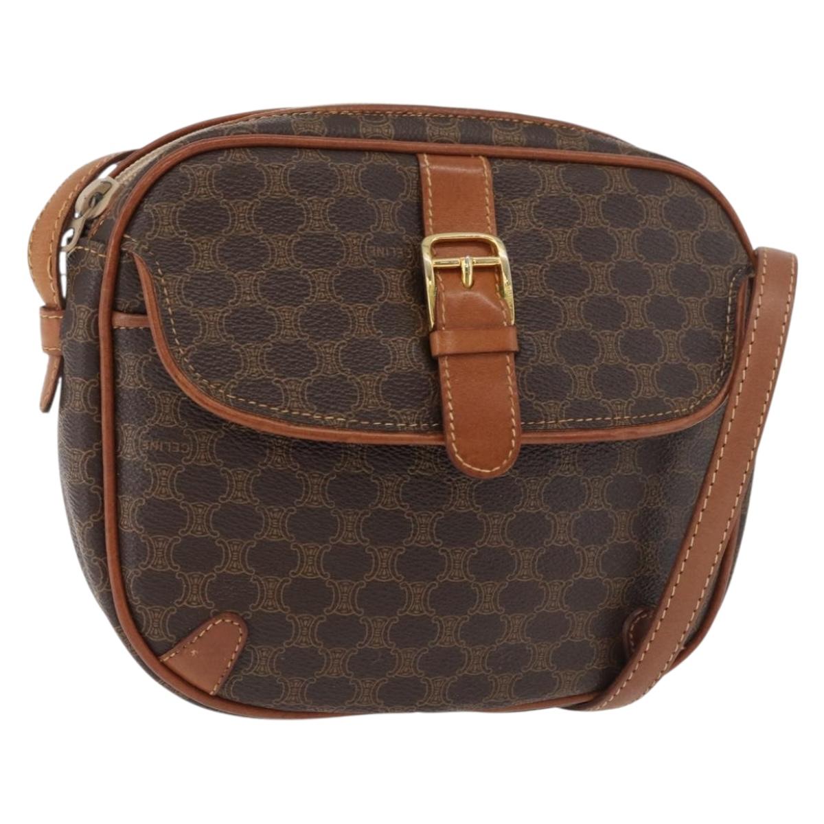 CELINE Macadam Canvas Shoulder Bag PVC Leather Brown Gold Auth bs35244
