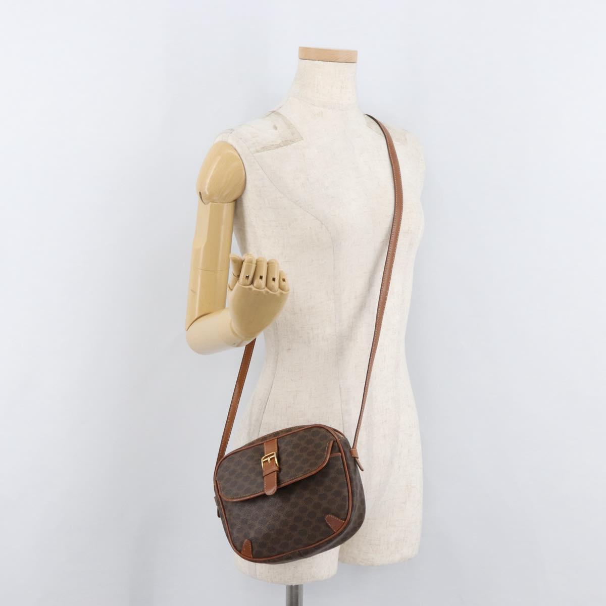 CELINE Macadam Canvas Shoulder Bag PVC Leather Brown Gold Auth bs35244
