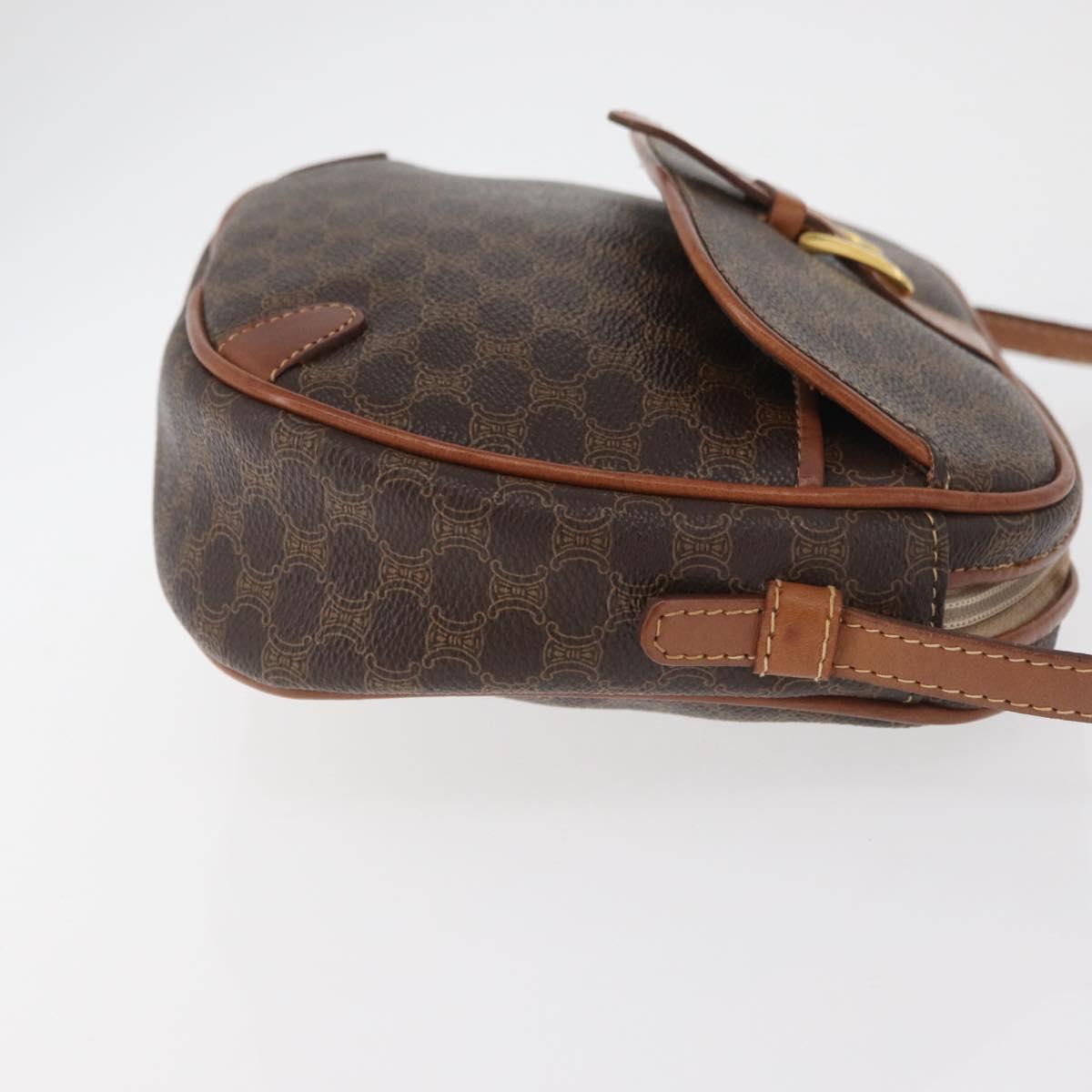 CELINE Macadam Canvas Shoulder Bag PVC Leather Brown Gold Auth bs35244