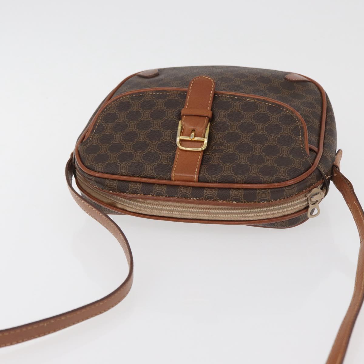 CELINE Macadam Canvas Shoulder Bag PVC Leather Brown Gold Auth bs35244