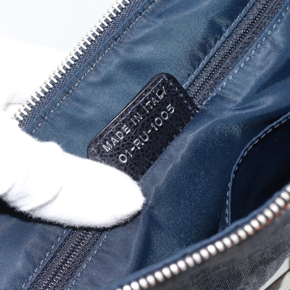 Christian Dior Trotter Canvas Hand Bag Blue Silver Auth bs35245A