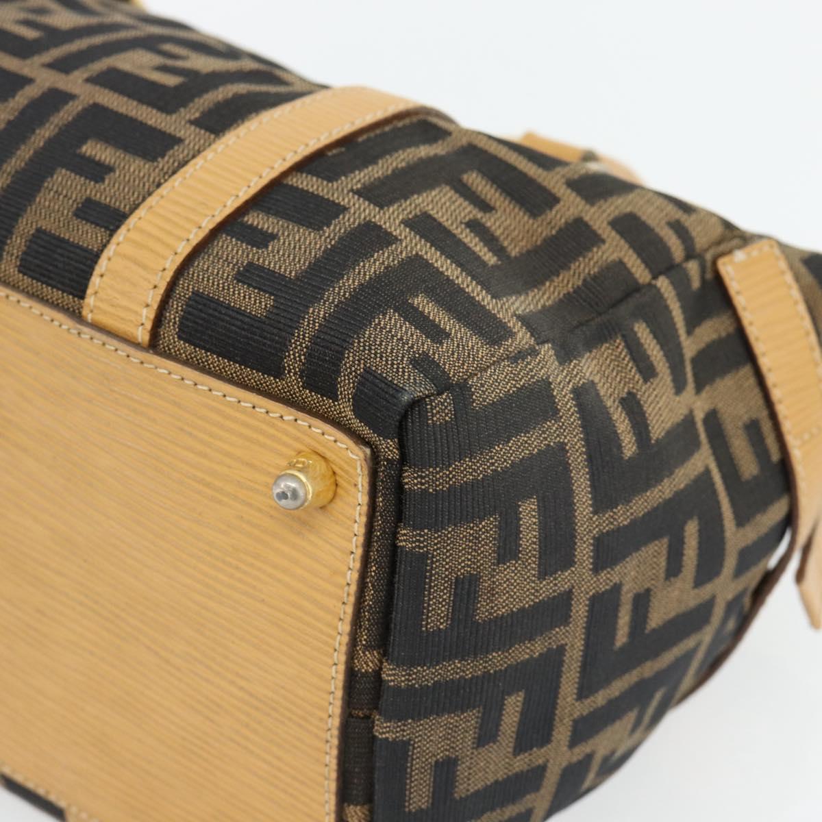 FENDI Zucca Canvas Hand Bag Black Brown Auth bs35246