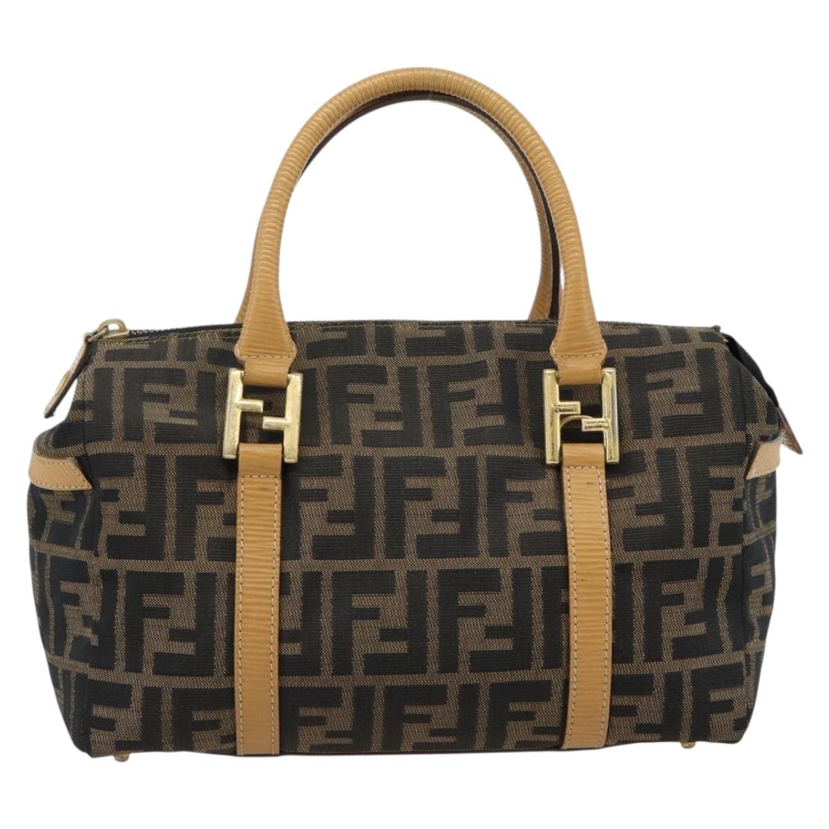 FENDI Zucca Canvas Hand Bag Black Brown Auth bs35246