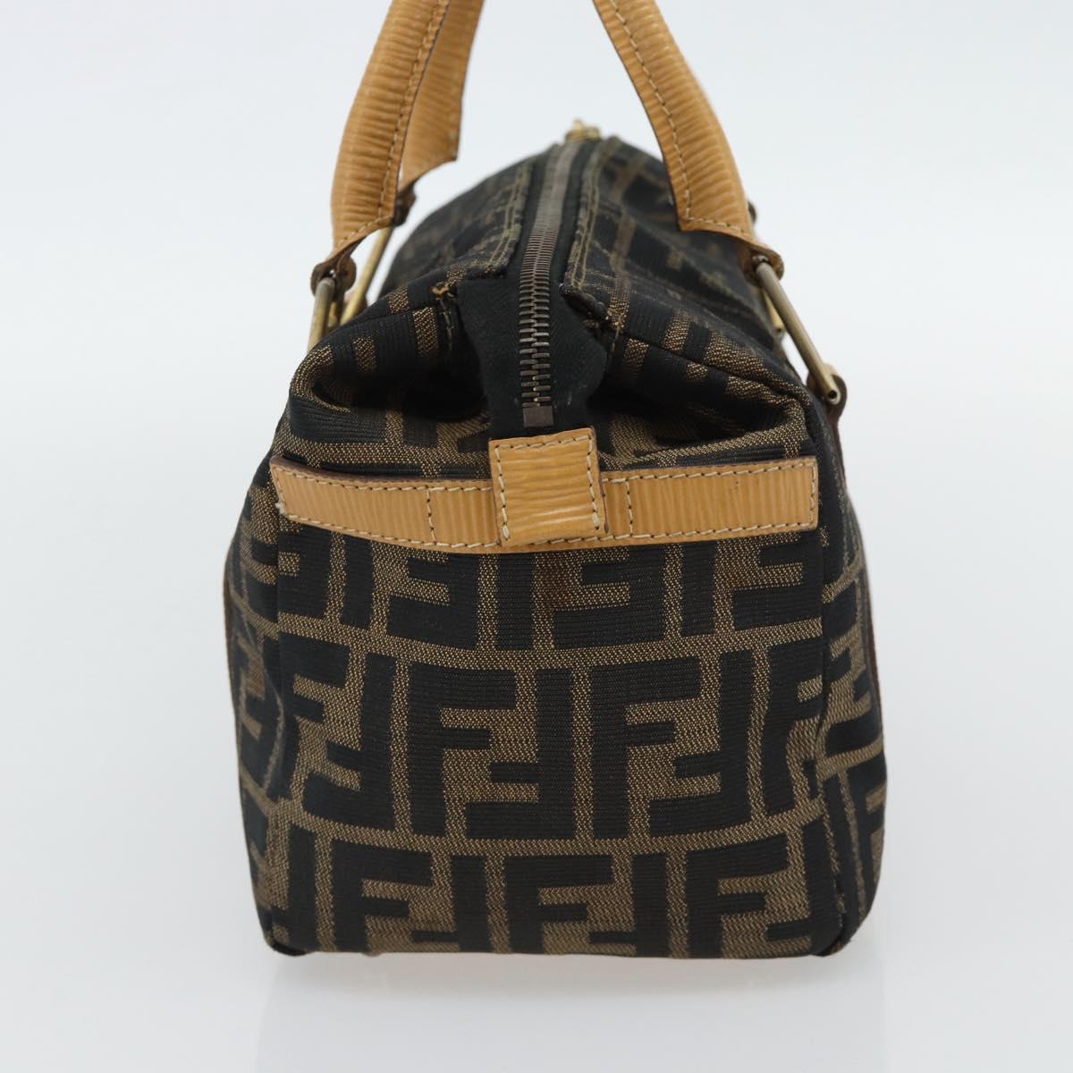 FENDI Zucca Canvas Hand Bag Black Brown Auth bs35246