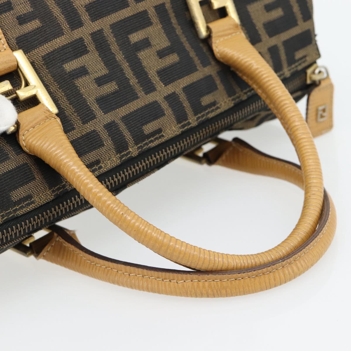 FENDI Zucca Canvas Hand Bag Black Brown Auth bs35246