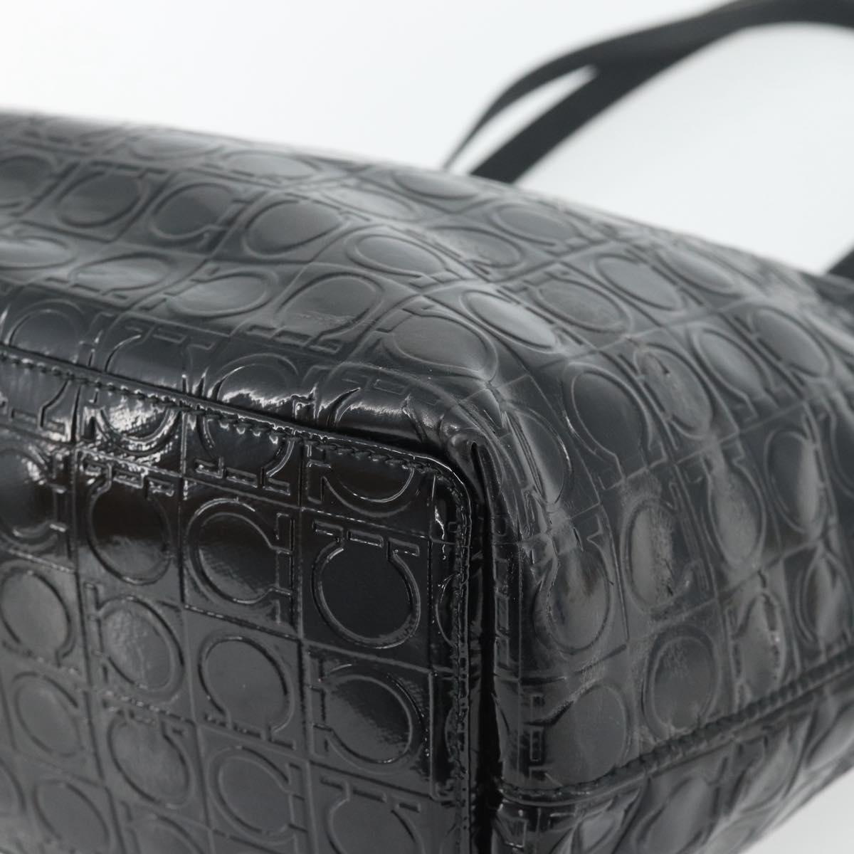 Salvatore Ferragamo Gancini Tote Bag Patent leather Black Silver Auth bs35253