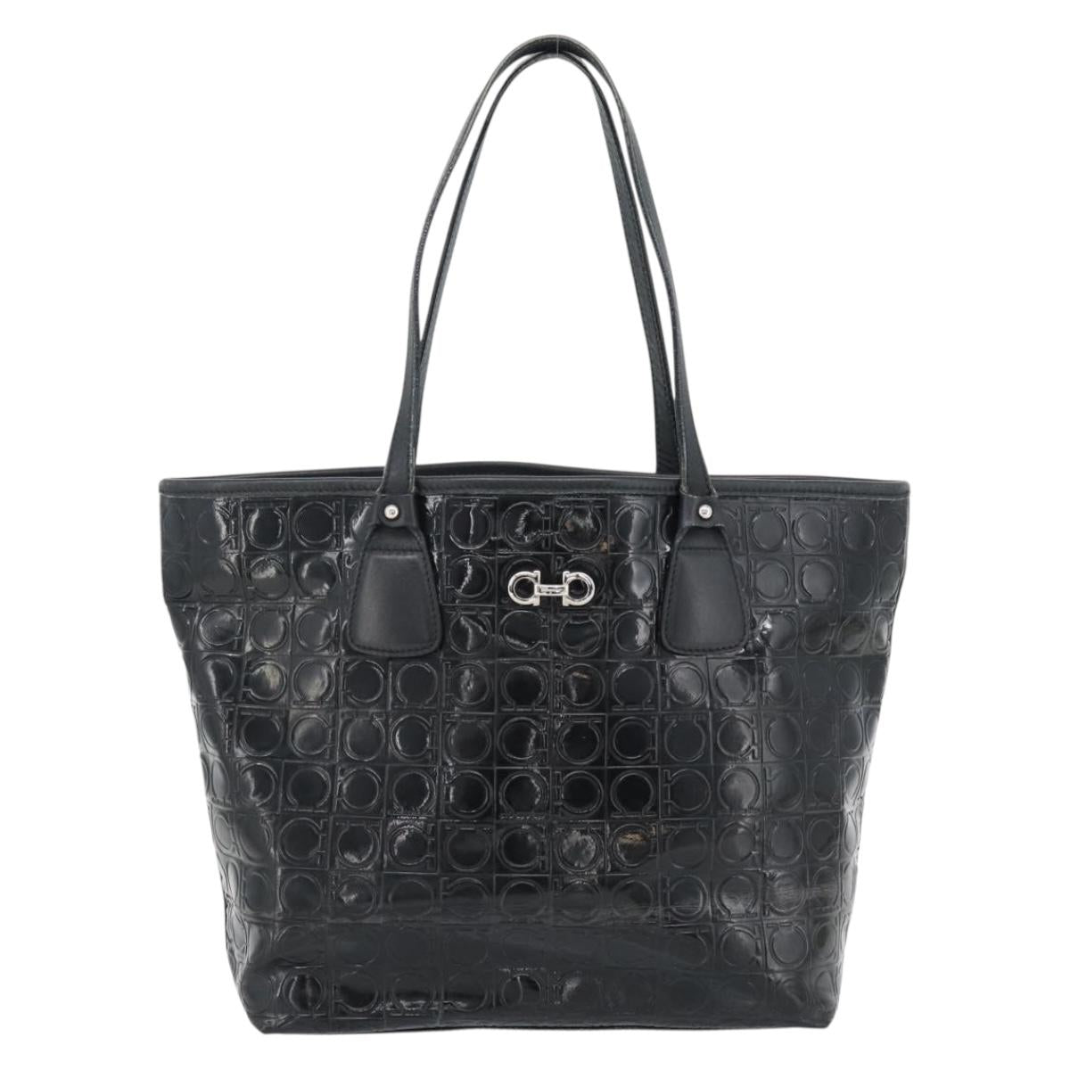 Salvatore Ferragamo Gancini Tote Bag Patent leather Black Silver Auth bs35253