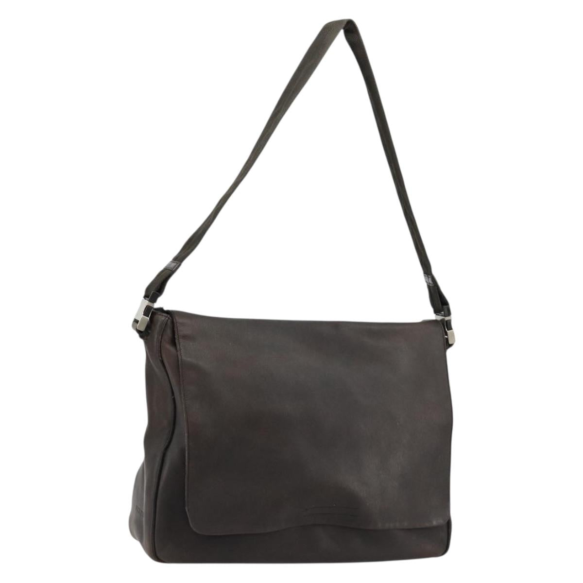 PRADA Shoulder Bag Leather Brown Silver Auth bs35255