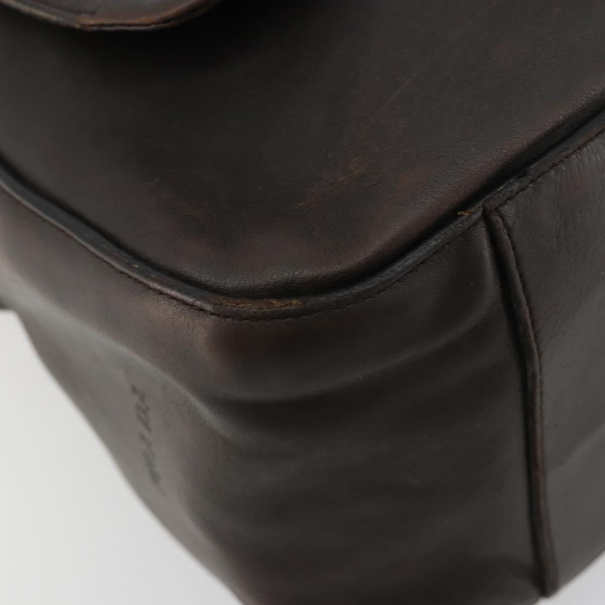 PRADA Shoulder Bag Leather Brown Silver Auth bs35255