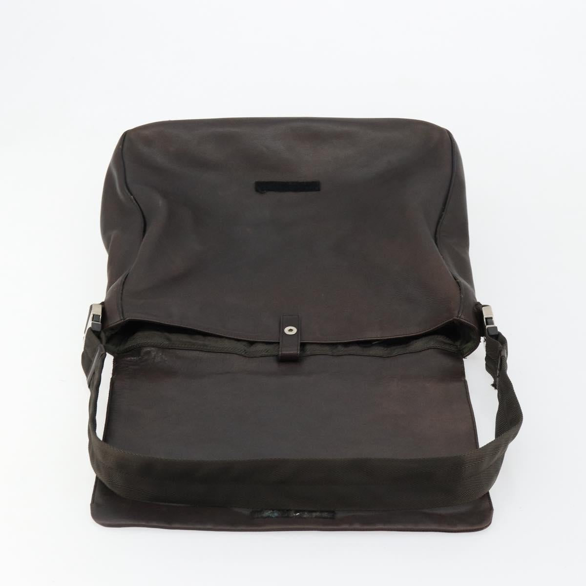 PRADA Shoulder Bag Leather Brown Silver Auth bs35255