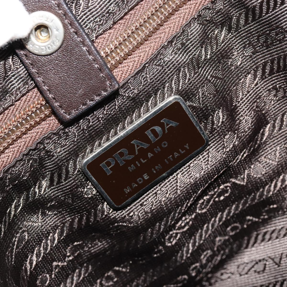 PRADA Shoulder Bag Leather Brown Silver Auth bs35255
