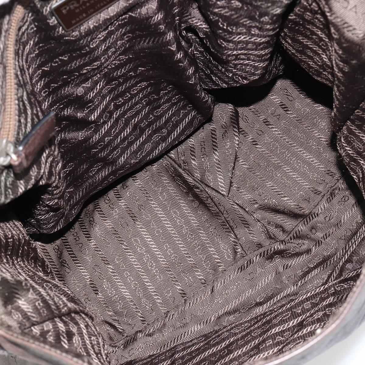 PRADA Shoulder Bag Leather Brown Silver Auth bs35255