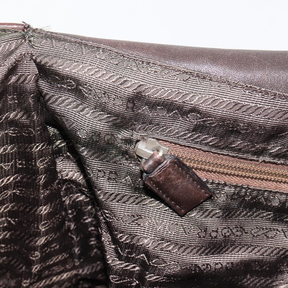 PRADA Shoulder Bag Leather Brown Silver Auth bs35255