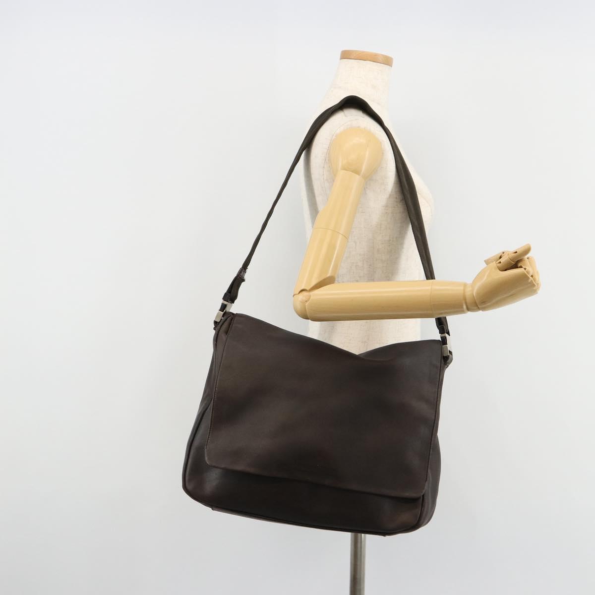 PRADA Shoulder Bag Leather Brown Silver Auth bs35255