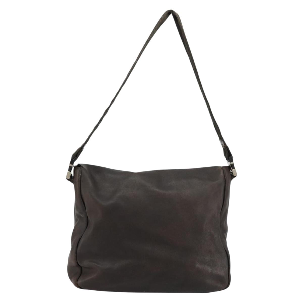 PRADA Shoulder Bag Leather Brown Silver Auth bs35255