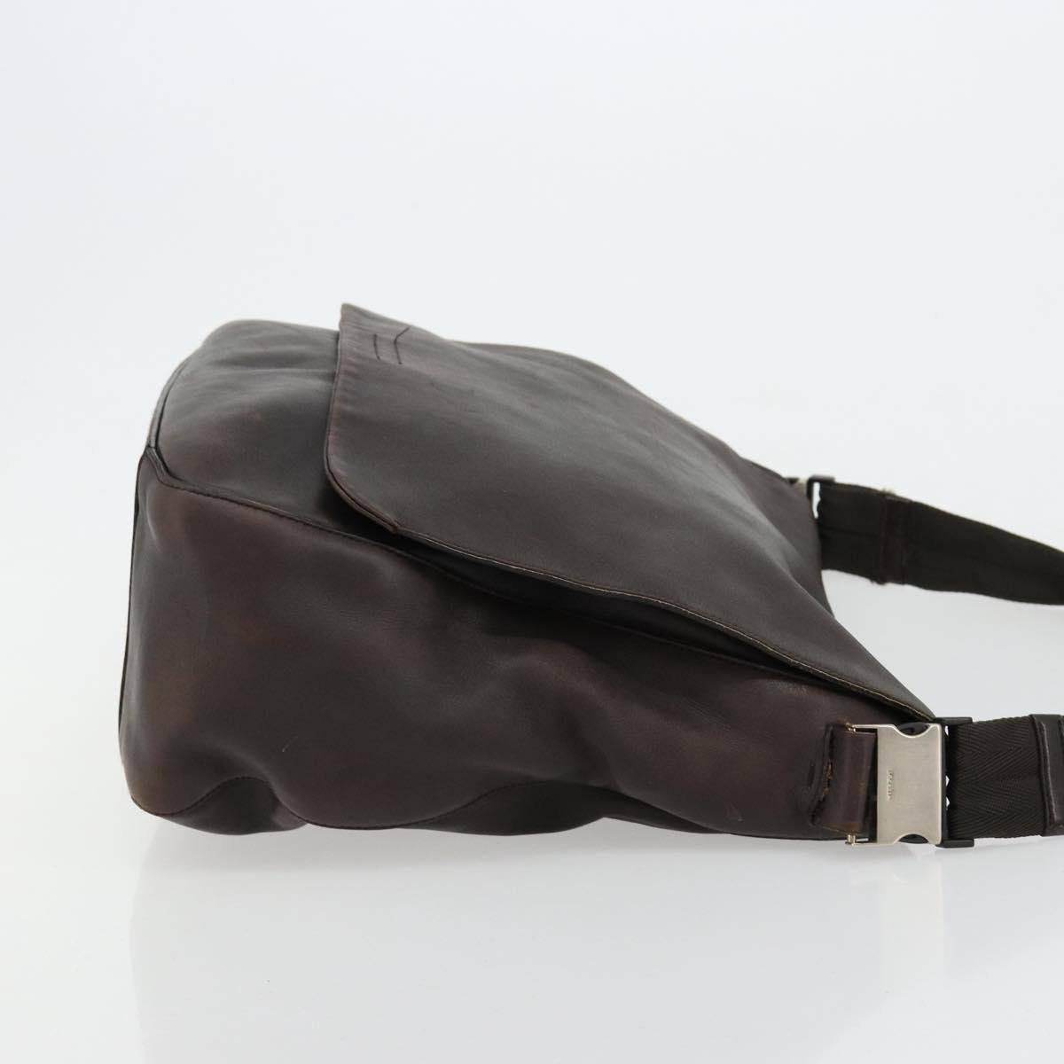 PRADA Shoulder Bag Leather Brown Silver Auth bs35255