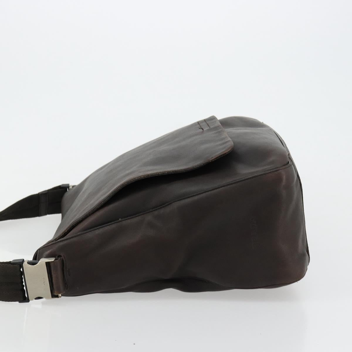 PRADA Shoulder Bag Leather Brown Silver Auth bs35255