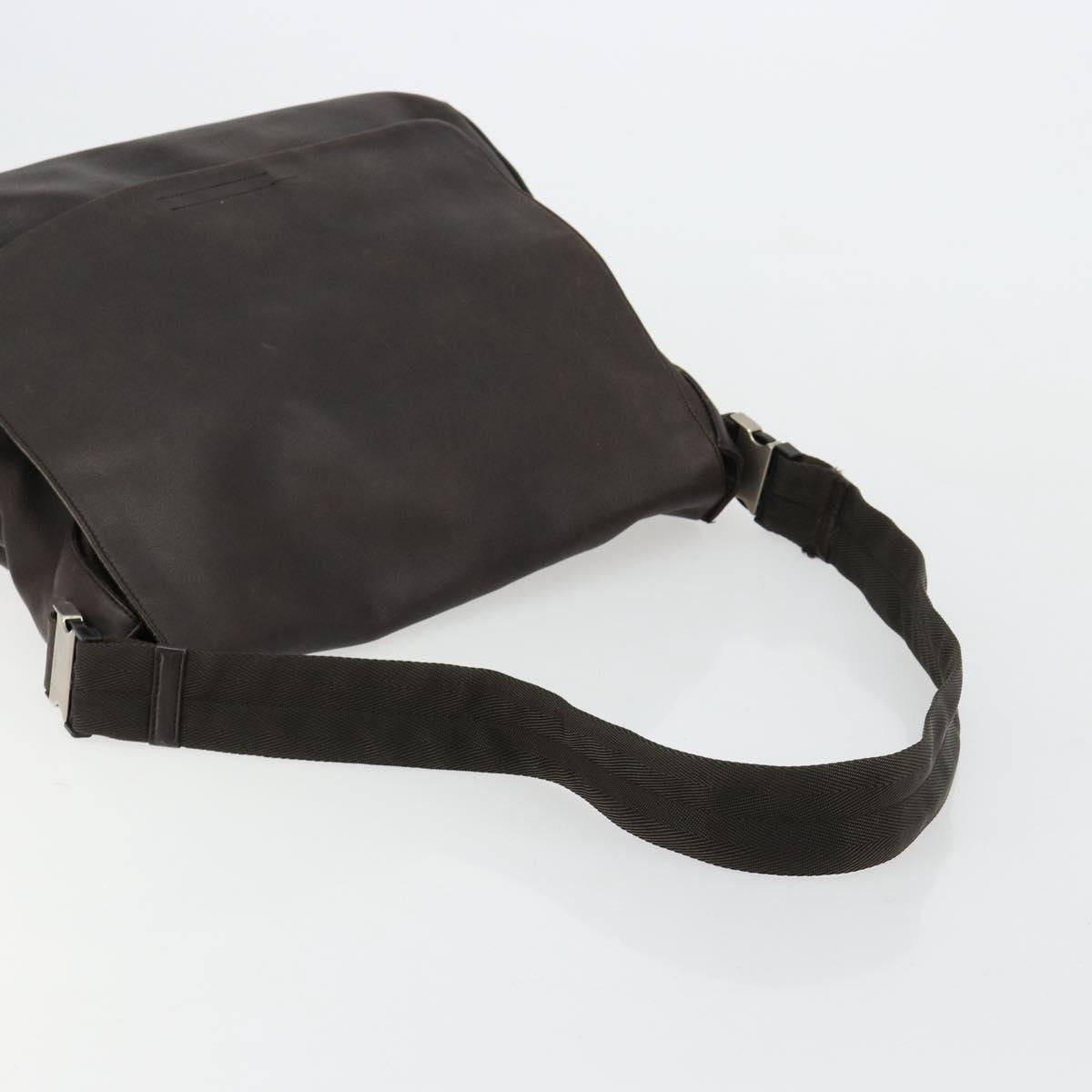 PRADA Shoulder Bag Leather Brown Silver Auth bs35255