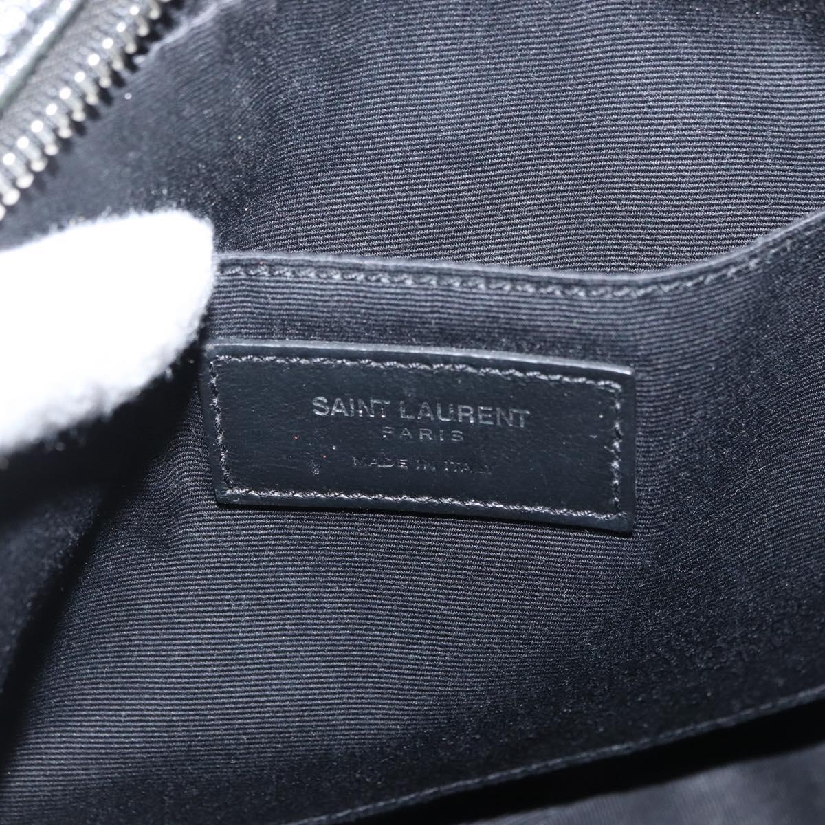 SAINT LAURENT Shoulder Bag Coated Canvas Silver Beige Auth bs35257